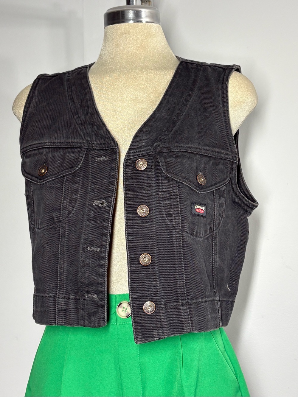 Jordache Black Denim Pocket-Front Vest with Red Logo